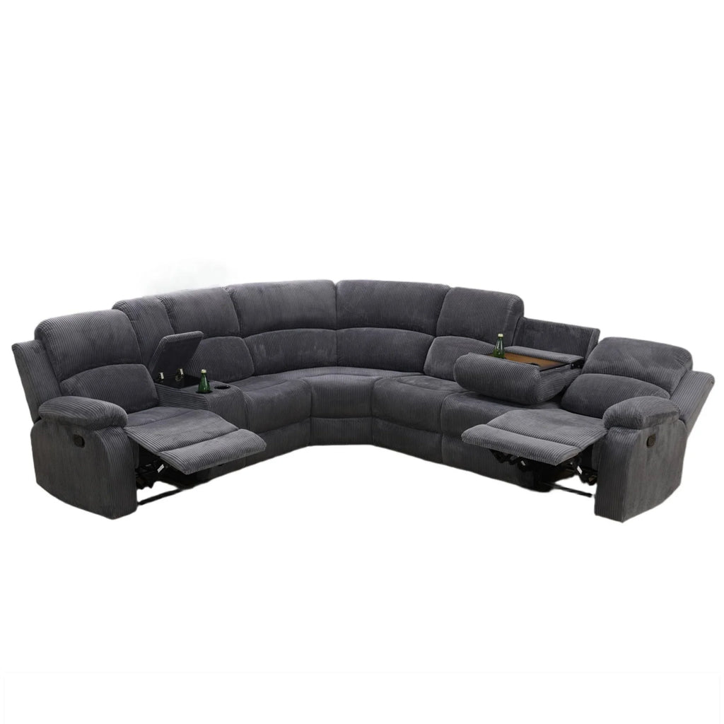 Aukfa 3 - Piece Recliner Sofa Set. 6 Seat Sectional Couch with Cup Holders&Storage Console. Gray