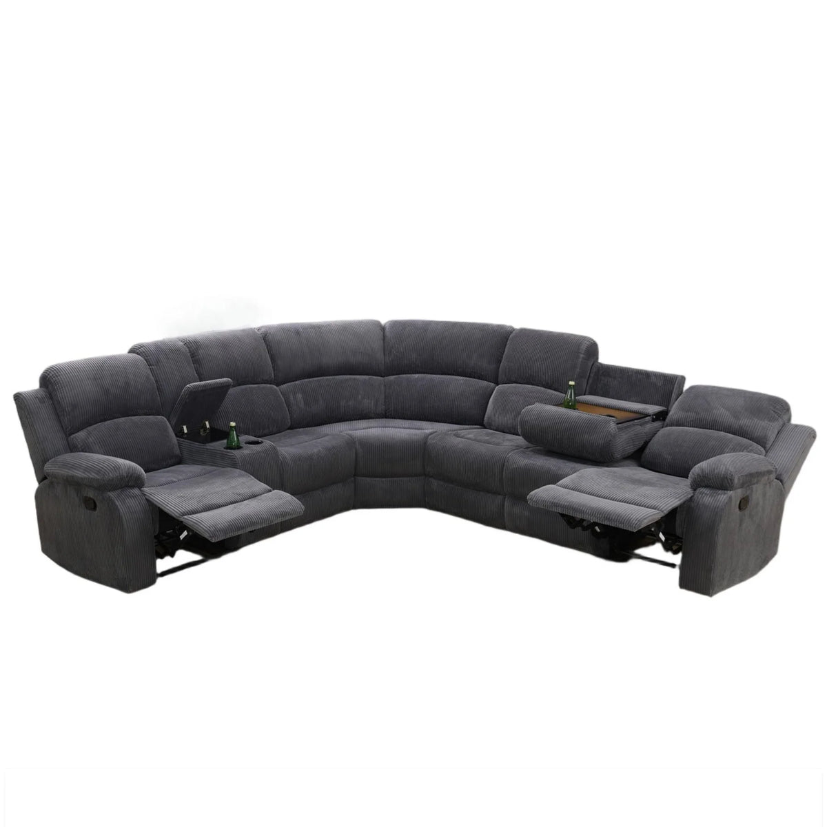 Aukfa 3 - Piece Recliner Sofa Set. 6 Seat Sectional Couch with Cup Holders&Storage Console. Gray