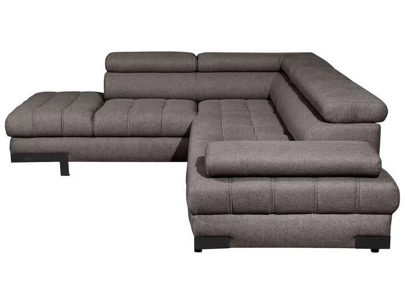 Canapé d'angle gauche/droite convertible SELVA 4 pl Tissu taupe Coffre de rangement