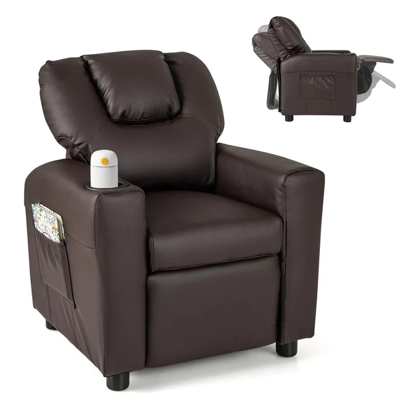 Kids Recliner Chair with Cup Holder & Side Pocket. Adjustable Toddler Lounge Sofa. Ergonomic Children Armchairs for Boys Girls Age 3+. 150lbs