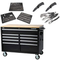 46 in. W x 24.5 in. D Standard Duty 9-Drawer Mobile Workbench Cabinet with Solid Wood Top in Gloss Black