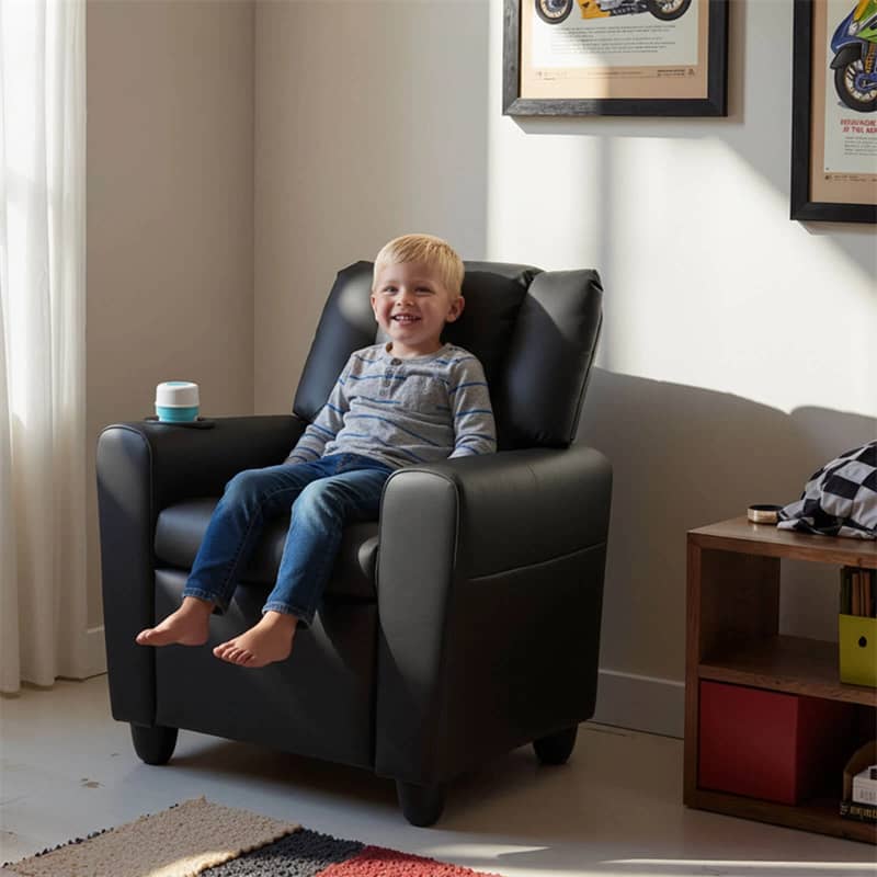 Kids Recliner Chair with Cup Holder & Side Pocket. Adjustable Toddler Lounge Sofa. Ergonomic Children Armchairs for Boys Girls Age 3+. 150lbs