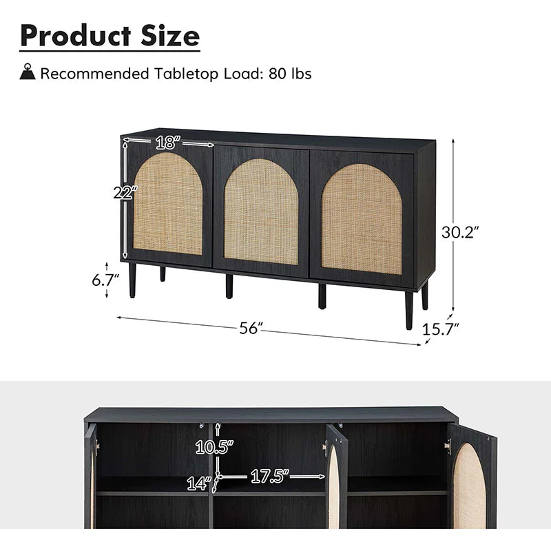 Posey 56 Wide Wood and Rattan Kacie Modern Sideboard