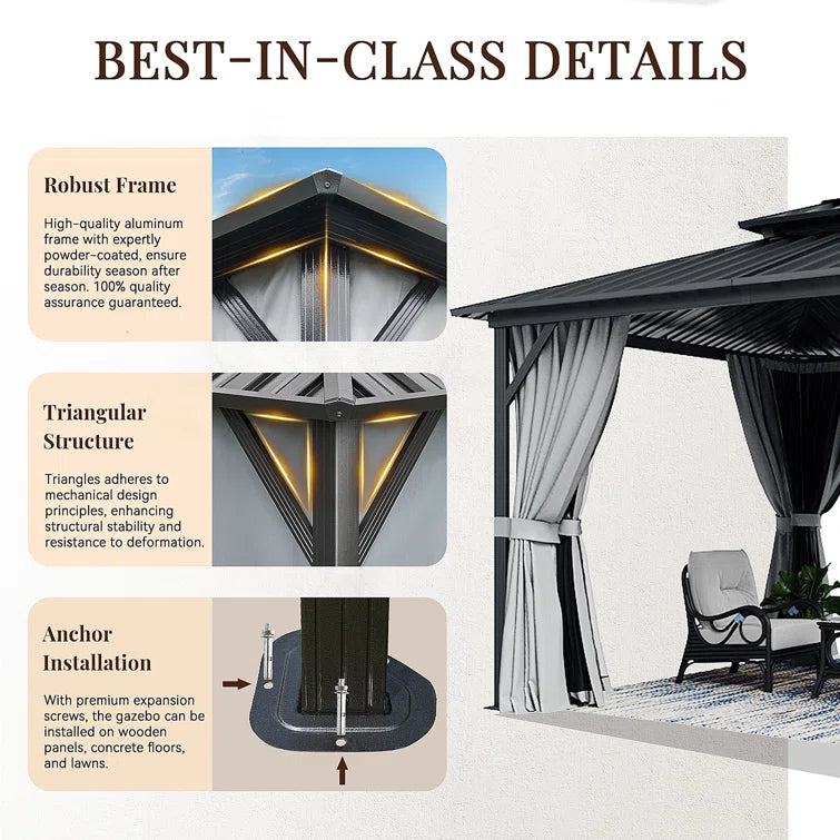 12 Ft. W x 10 Ft. D Metal Patio Gazebo