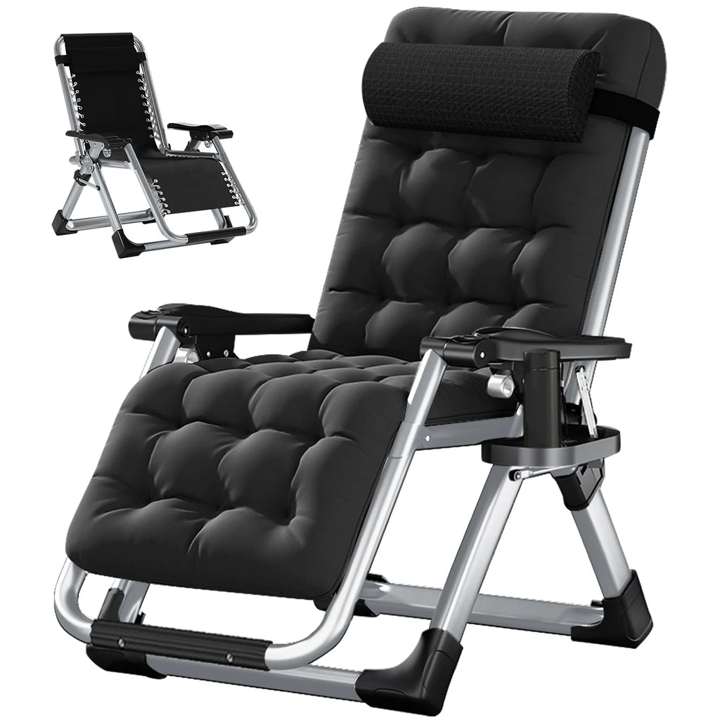 NAIZEA 2 Pack Zero Gravity Chair. Foldable Portable Lawn Recliner with Cushion. Headrest. Cup Holder. Black