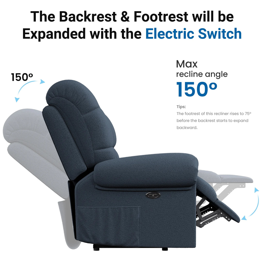 Power Recliner Chair. Electric Recline Sofa Chair for Adults with USB Port. Comfy Teddy Fleece Adjustable Cloud Sofa. Tool - Free Setup. Beige White