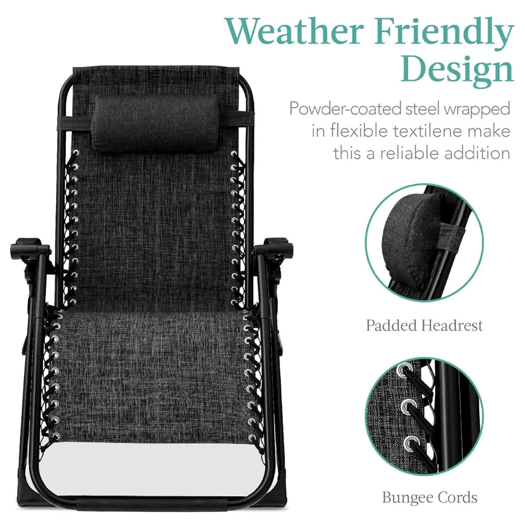 Oversized Chair. Folding Outdoor Patio Recliner. XL Anti Gravity Lounger W/Removable Cushion. Cup Holder. Side Tray. 350 lb Capacity - Taupe