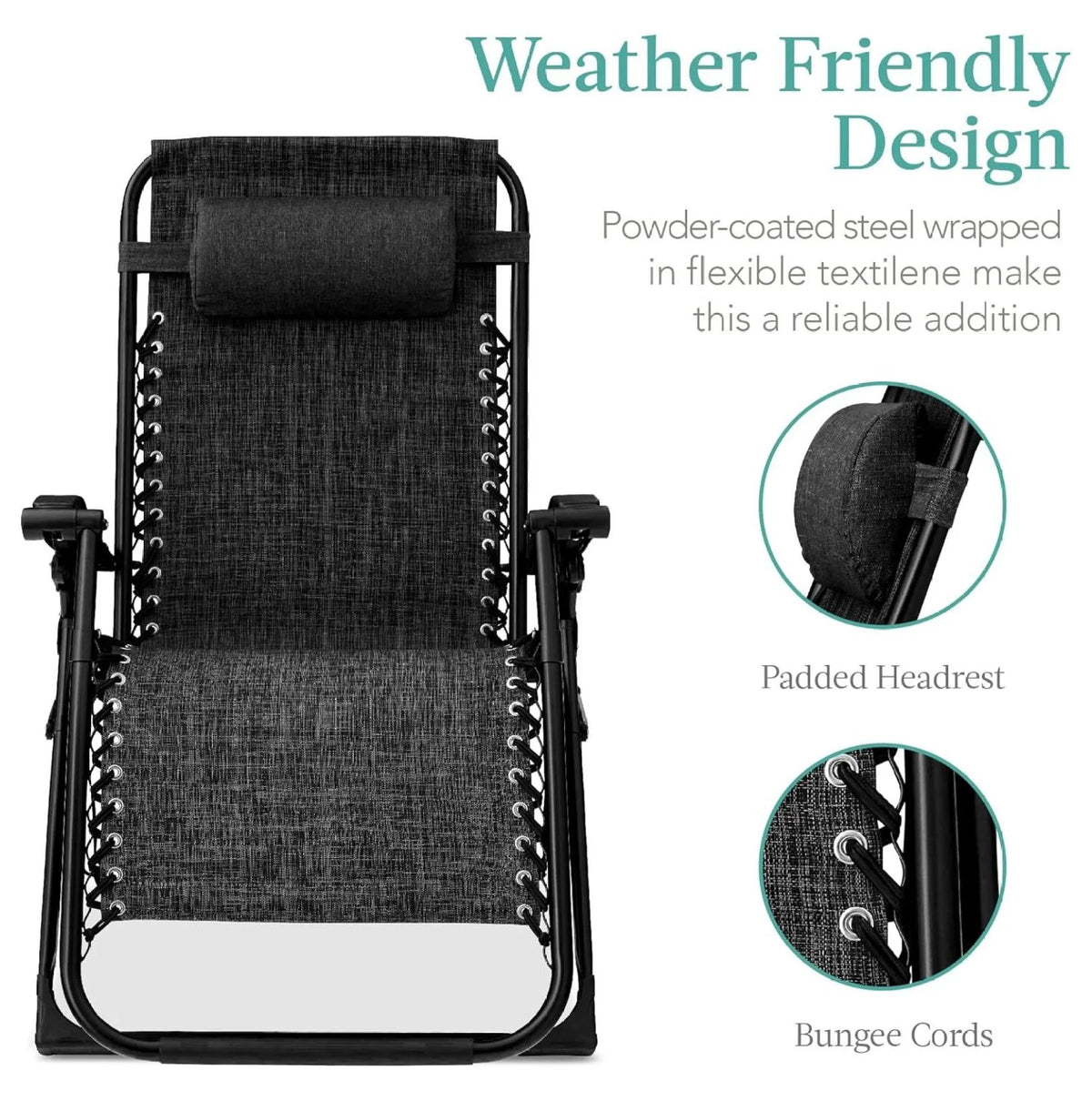 Oversized Chair. Folding Outdoor Patio Recliner. XL Anti Gravity Lounger W/Removable Cushion. Cup Holder. Side Tray. 350 lb Capacity - Taupe