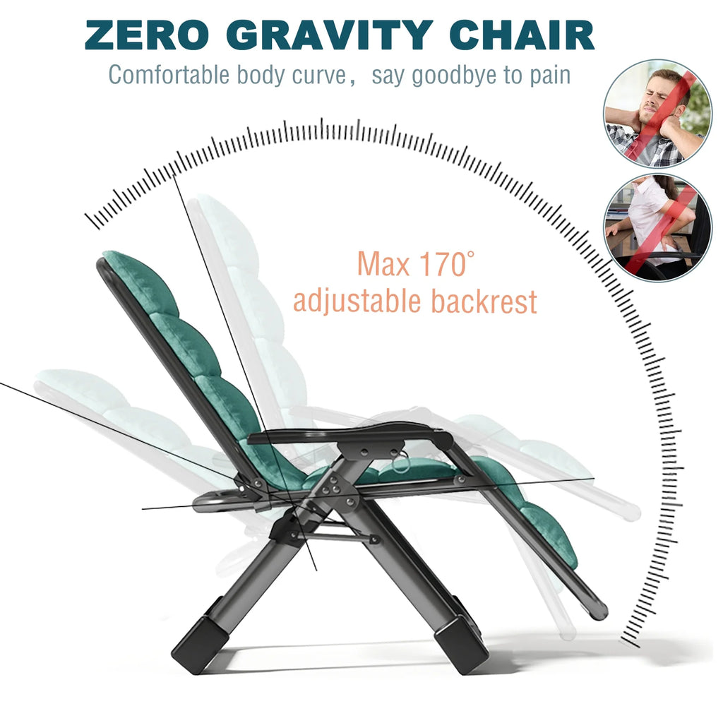 NAIZEA Outdoor Zero Gravity Chair Camping Recliner Lawn Recliner. Reclining Patio Lounger Chair. Folding Portable Chaise with Detachable Soft Cushion. Cup Holder. Headrest