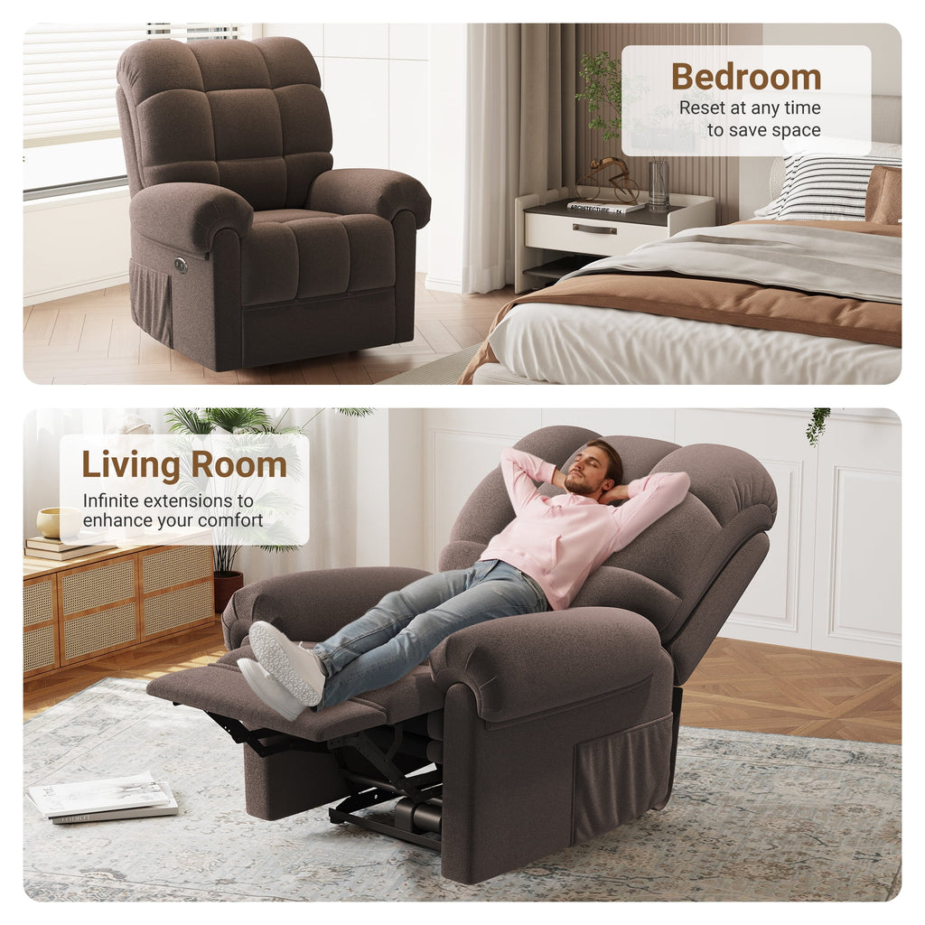 Power Recliner Chair. Electric Recline Sofa Chair for Adults with USB Port. Comfy Teddy Fleece Adjustable Cloud Sofa. Tool - Free Setup. Beige White