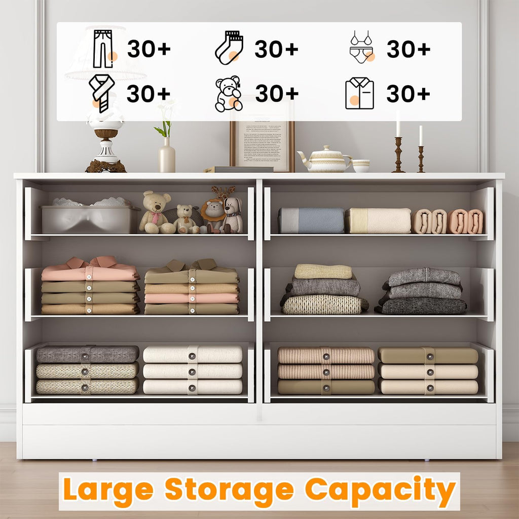 Bigbiglife Wood Dresser for Bedroom. 6 Drawer Double Dresser. Modern Chest of Drawers with Deep Drawers. Large Storage Organizer for Living Room. Closet