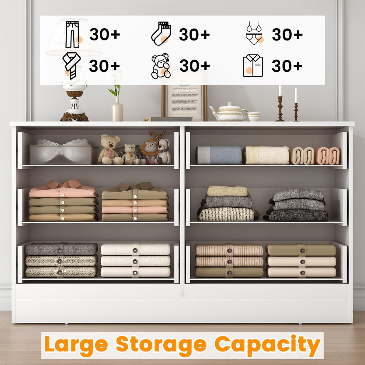 Bigbiglife Wood Dresser for Bedroom. 6 Drawer Double Dresser. Modern Chest of Drawers with Deep Drawers. Large Storage Organizer for Living Room. Closet