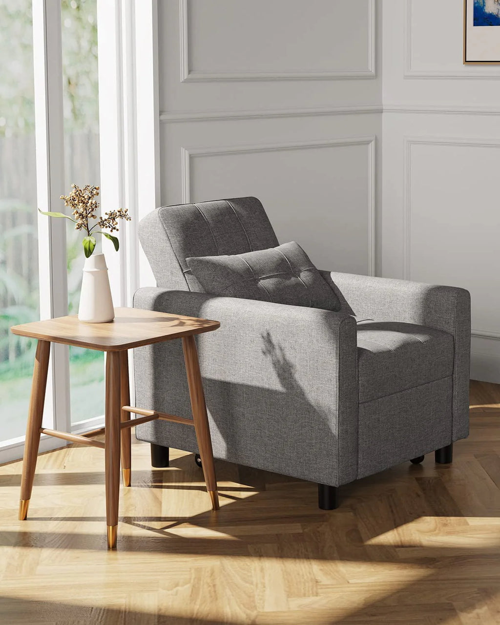 Lofka Chair Bed. Convertible Sofa Bed Couch Recliner Single Bed for Living Room/Office/Bedroom. Light Gray