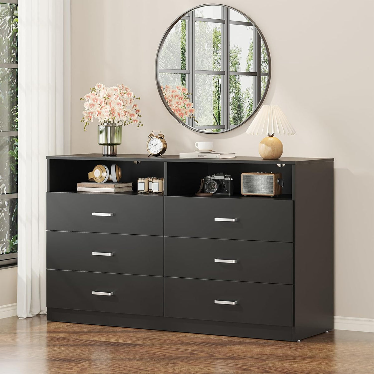 Bigbiglife Wood Dresser for Bedroom. 6 Drawer Double Dresser. Modern Chest of Drawers with Deep Drawers. Large Storage Organizer for Living Room. Closet
