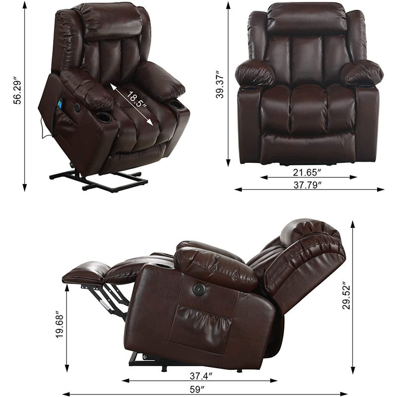 💥Clearance Sale🔥 MCombo Large Lay Flat Dual Motor Power Lift Recliner Chair Sofa with Massage and Heat. USB Ports. Cup Holders. Extended Footrest！
