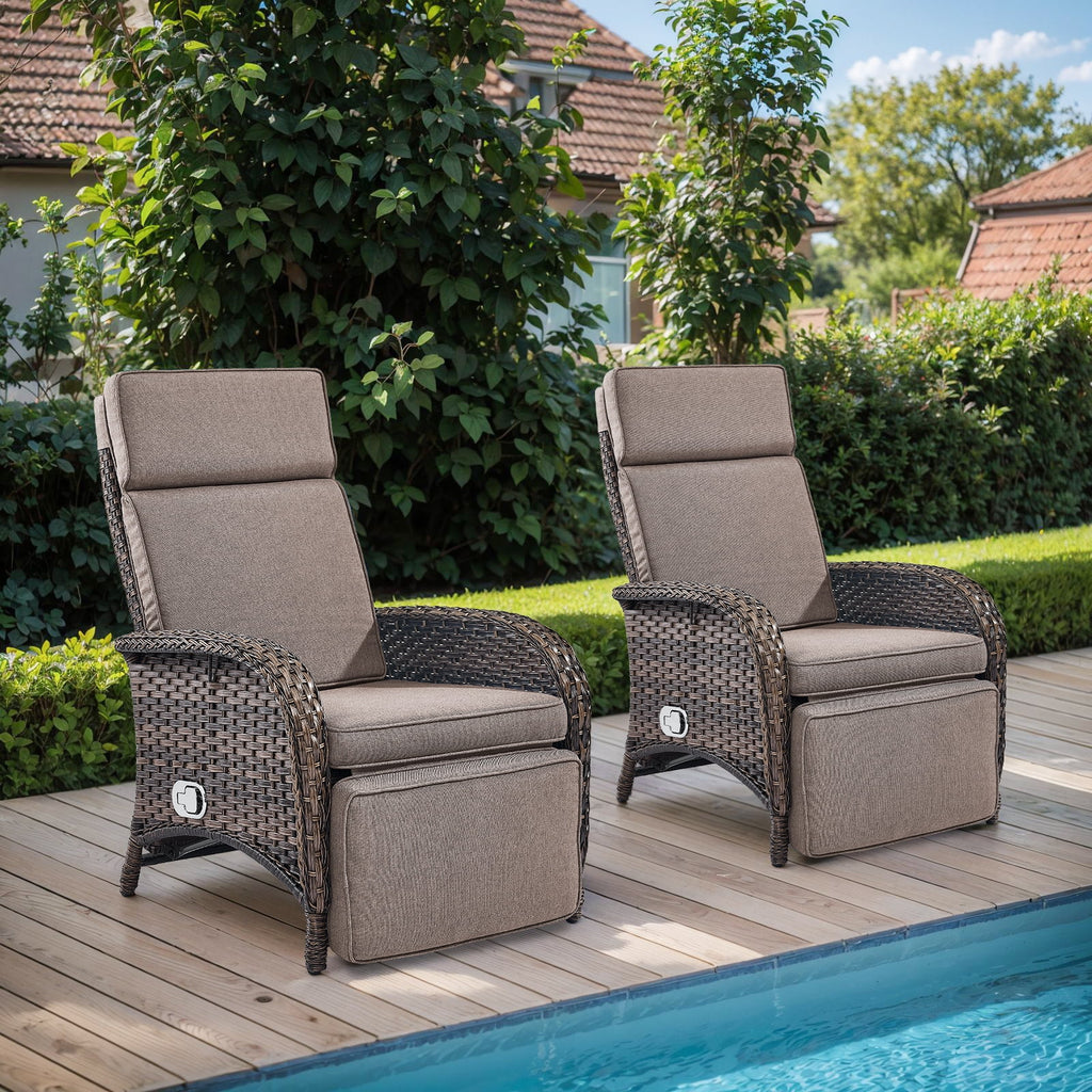 OPOHORO Outdoor Recliner Chair. Adjustable Reclining Patio Chair with Cushion. Wicker Outdoor Chaise Lounge with Adjustable Backrest and Footrest. Ideal for Pool Deck. Beige
