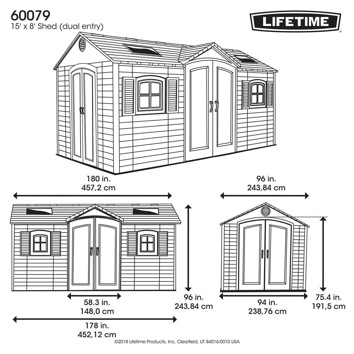 Dual Entry 15 ft. W x 8 ft. D Plastic Storage Shed
