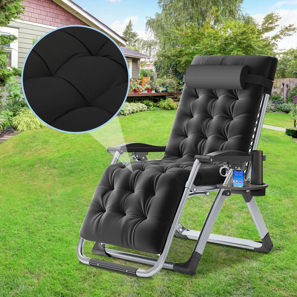 NAIZEA 2 Pack Zero Gravity Chair. Foldable Portable Lawn Recliner with Cushion. Headrest. Cup Holder. Black