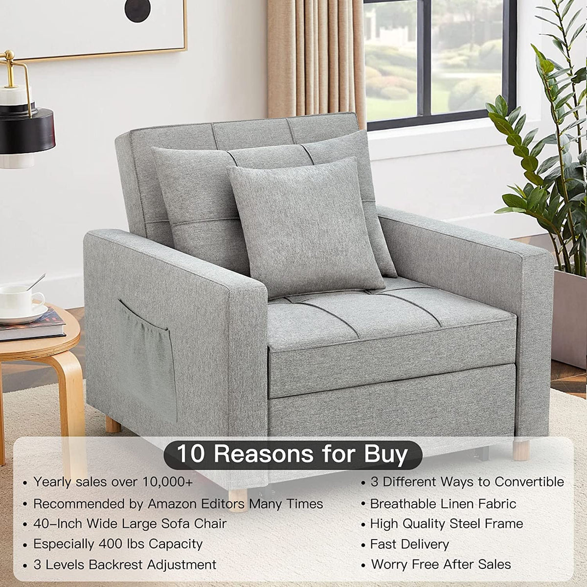 🔥 40 Inch 3-in-1 Convertible Chair Bed.Sofa Bed.