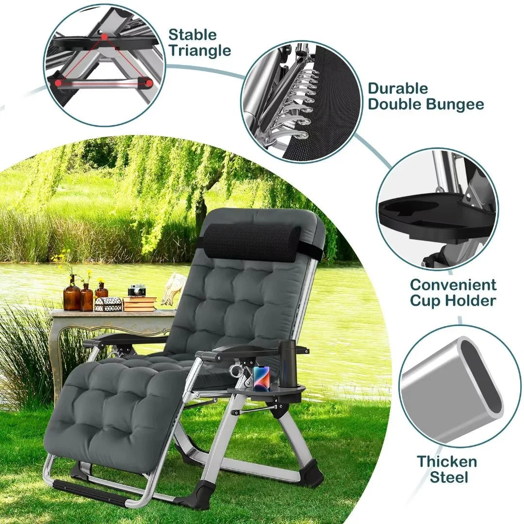 NAIZEA 2 Pack Zero Gravity Chair. Foldable Portable Lawn Recliner with Cushion. Headrest. Cup Holder. Black