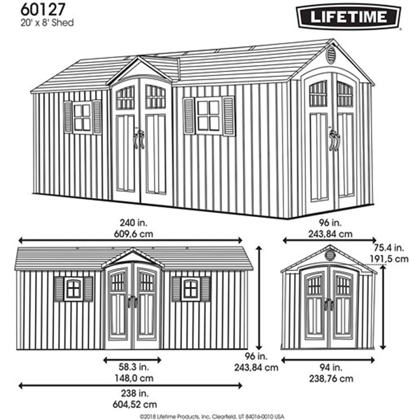 20 ft. W x 8 ft. D Plastic Storage Shed