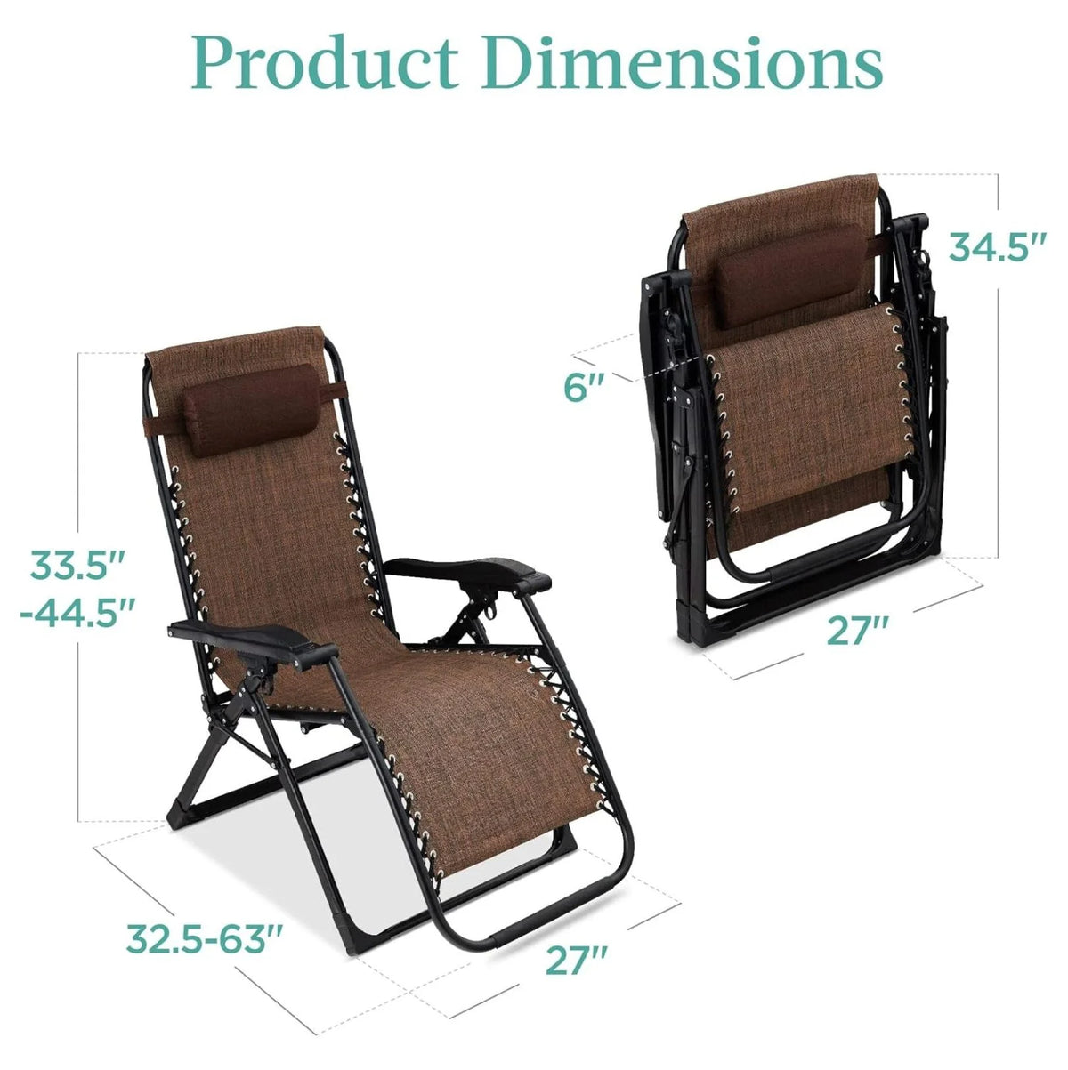 Oversized Chair. Folding Outdoor Patio Recliner. XL Anti Gravity Lounger W/Removable Cushion. Cup Holder. Side Tray. 350 lb Capacity - Taupe