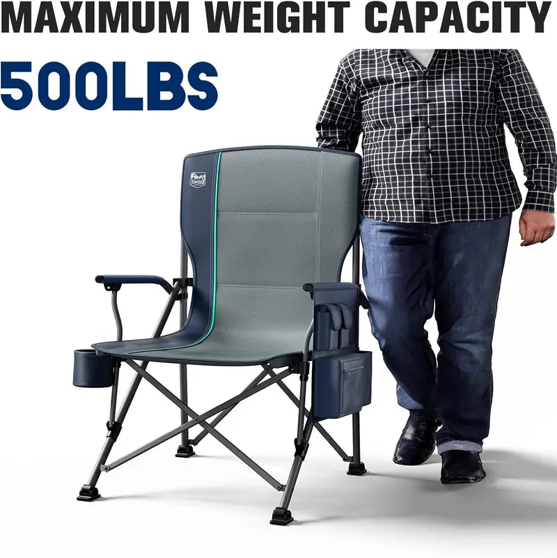 Extra Large Camping Chair with High Back Support &amp; 47″ Folding Wagon - Supports Up to 500lbs