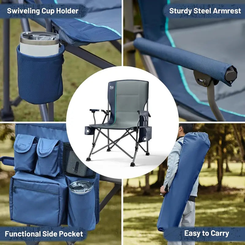 Extra Large Camping Chair with High Back Support &amp; 47″ Folding Wagon - Supports Up to 500lbs