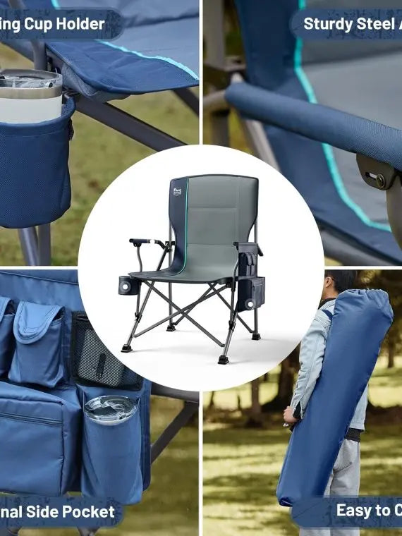 Extra Large Camping Chair with High Back Support &amp; 47″ Folding Wagon - Supports Up to 500lbs