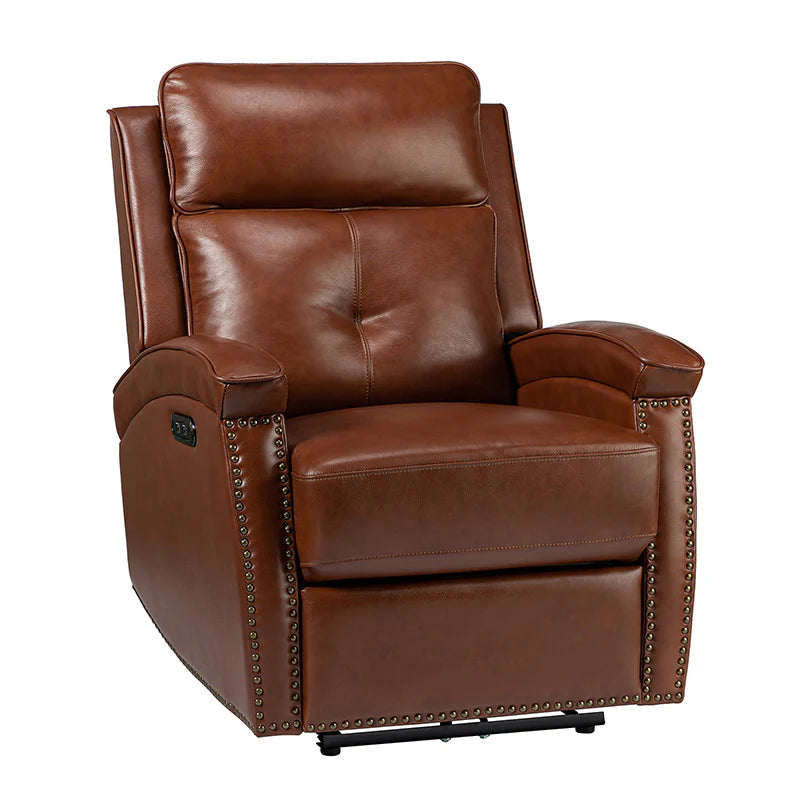Stefan Genuine Leather Power Recliner with Nailhead Trim
