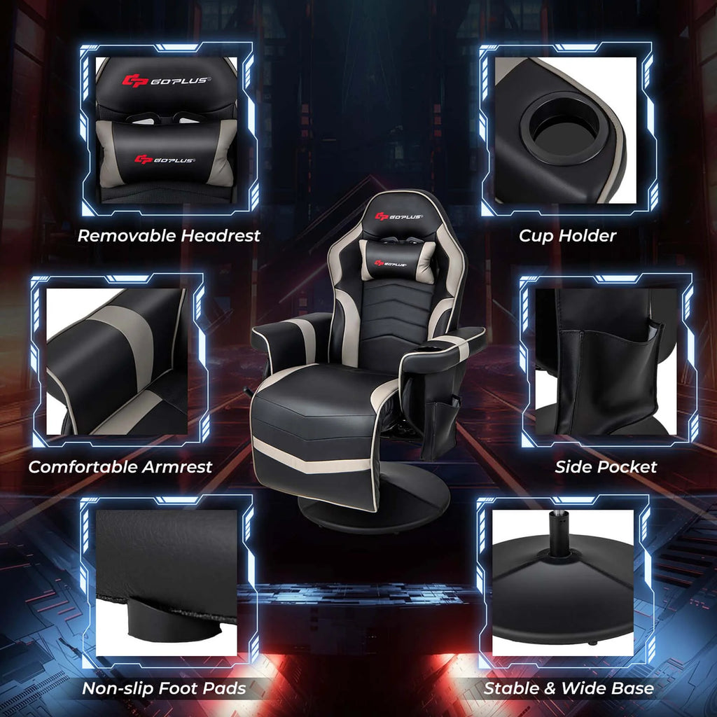 Goplus Massage Gaming Recliner Height Adjustable Racing Swivel Chair with Cup Holder Red