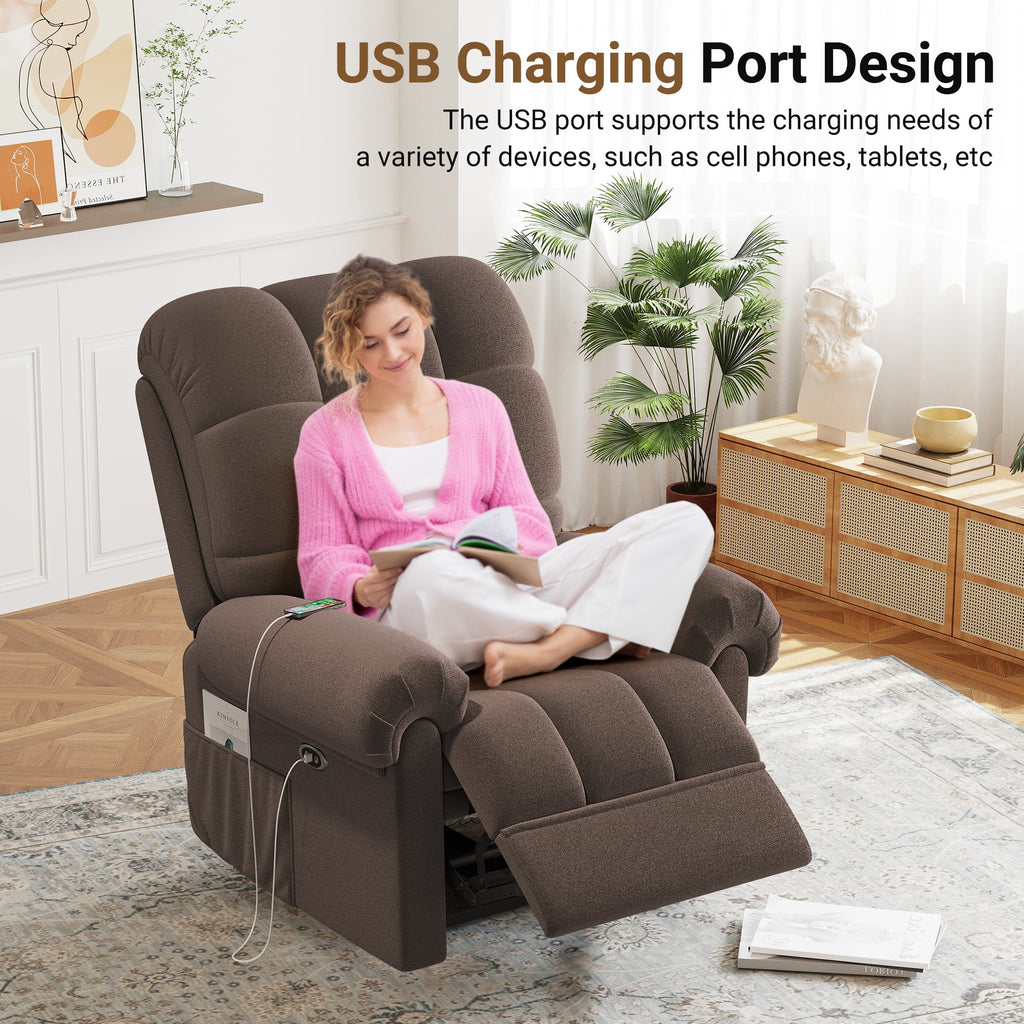 Power Recliner Chair. Electric Recline Sofa Chair for Adults with USB Port. Comfy Teddy Fleece Adjustable Cloud Sofa. Tool - Free Setup. Beige White