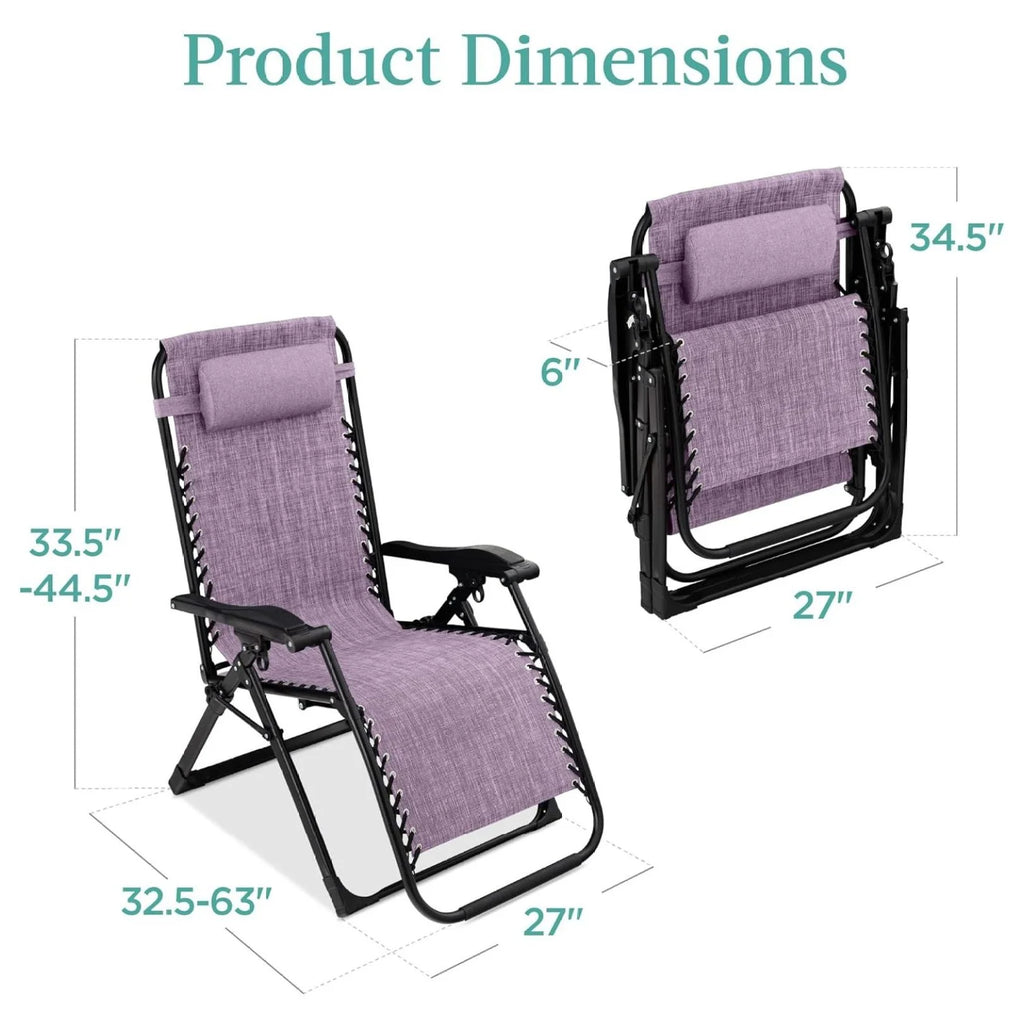 Oversized Chair. Folding Outdoor Patio Recliner. XL Anti Gravity Lounger W/Removable Cushion. Cup Holder. Side Tray. 350 lb Capacity - Taupe