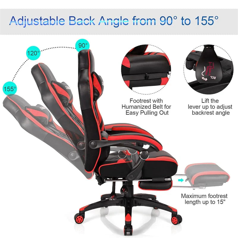 Ergonomic Gaming Chair Recliner with Footrest. Linkage Armrests & Lumbar Support. Big Wide High Back Swivel Video Gaming Office Computer Chair