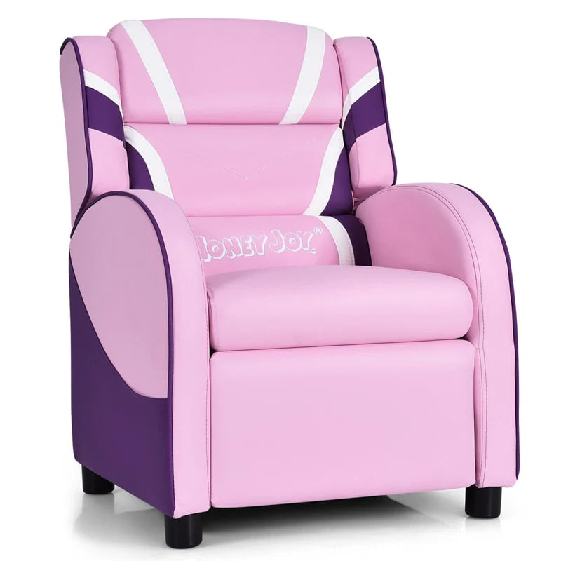 Kids Recliner Chair. Adjustable PU Leather Gaming Sofa with Footrest. Lumbar Support & Side Pockets. Ergonomic Children Lounge Armchair