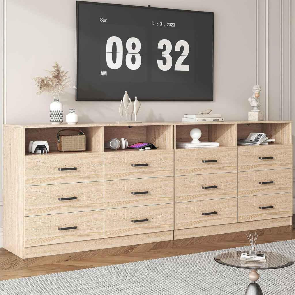 Bigbiglife Wood Dresser for Bedroom. 6 Drawer Double Dresser. Modern Chest of Drawers with Deep Drawers. Large Storage Organizer for Living Room. Closet