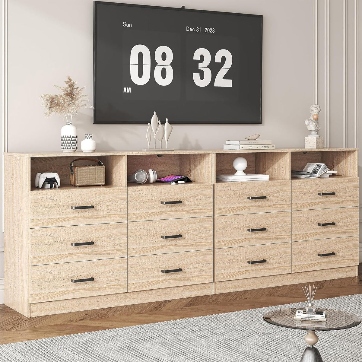 Bigbiglife Wood Dresser for Bedroom. 6 Drawer Double Dresser. Modern Chest of Drawers with Deep Drawers. Large Storage Organizer for Living Room. Closet