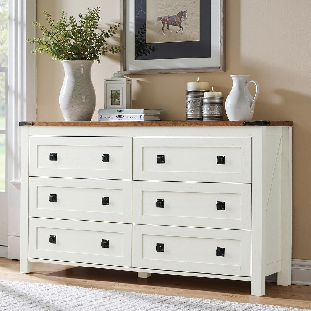 Farmhouse 6 Drawer Dresser. Wood TV Stand. Chest of Drawers