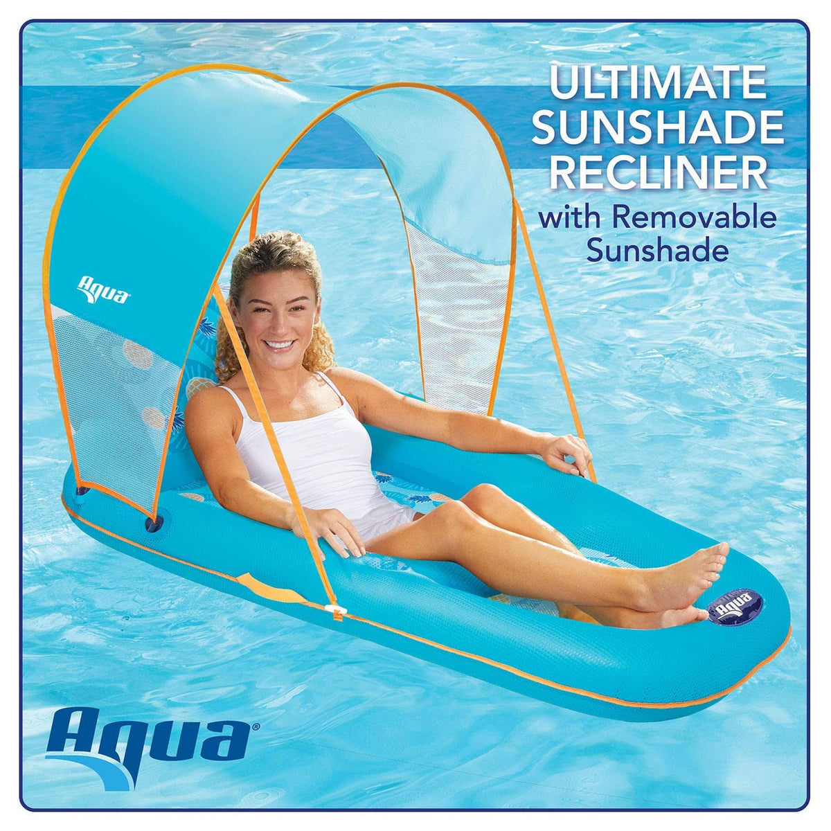 Aqua Pool Float with Canopy. Cup Holder - Oversized Luxury Recliner Swimming Pool Floating Lounger. Heavy Duty with Removable Sun Shade Cover. Drink