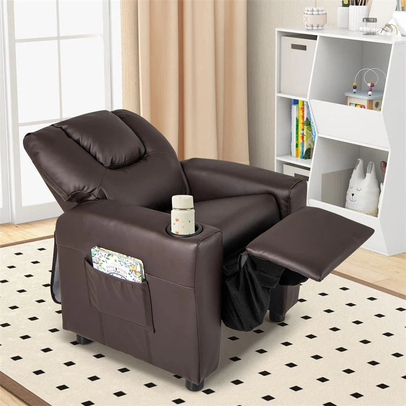Kids Recliner Chair with Cup Holder & Side Pocket. Adjustable Toddler Lounge Sofa. Ergonomic Children Armchairs for Boys Girls Age 3+. 150lbs