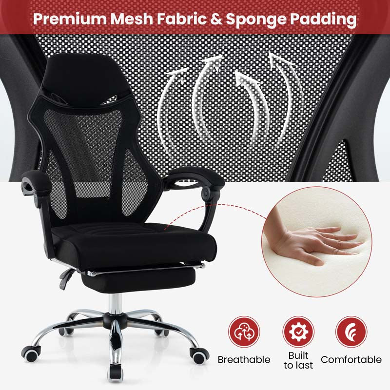 Mesh Office Chair Ergonomic Desk Chair with Footrest and Tilting Backrest. High Back Recliner Swivel Task Chair for Home Office