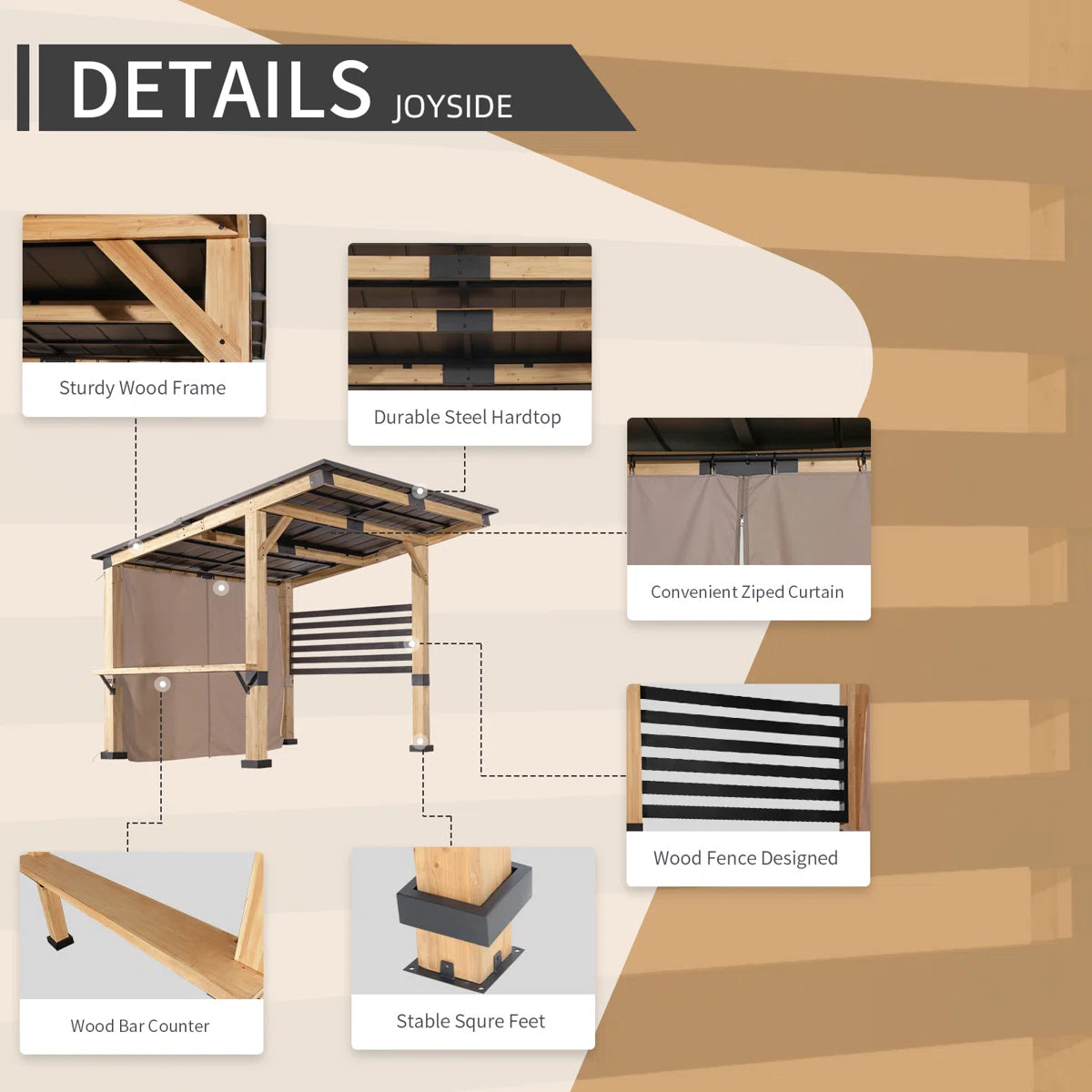 12' W x 10' D Solid Wood Patio Gazebo