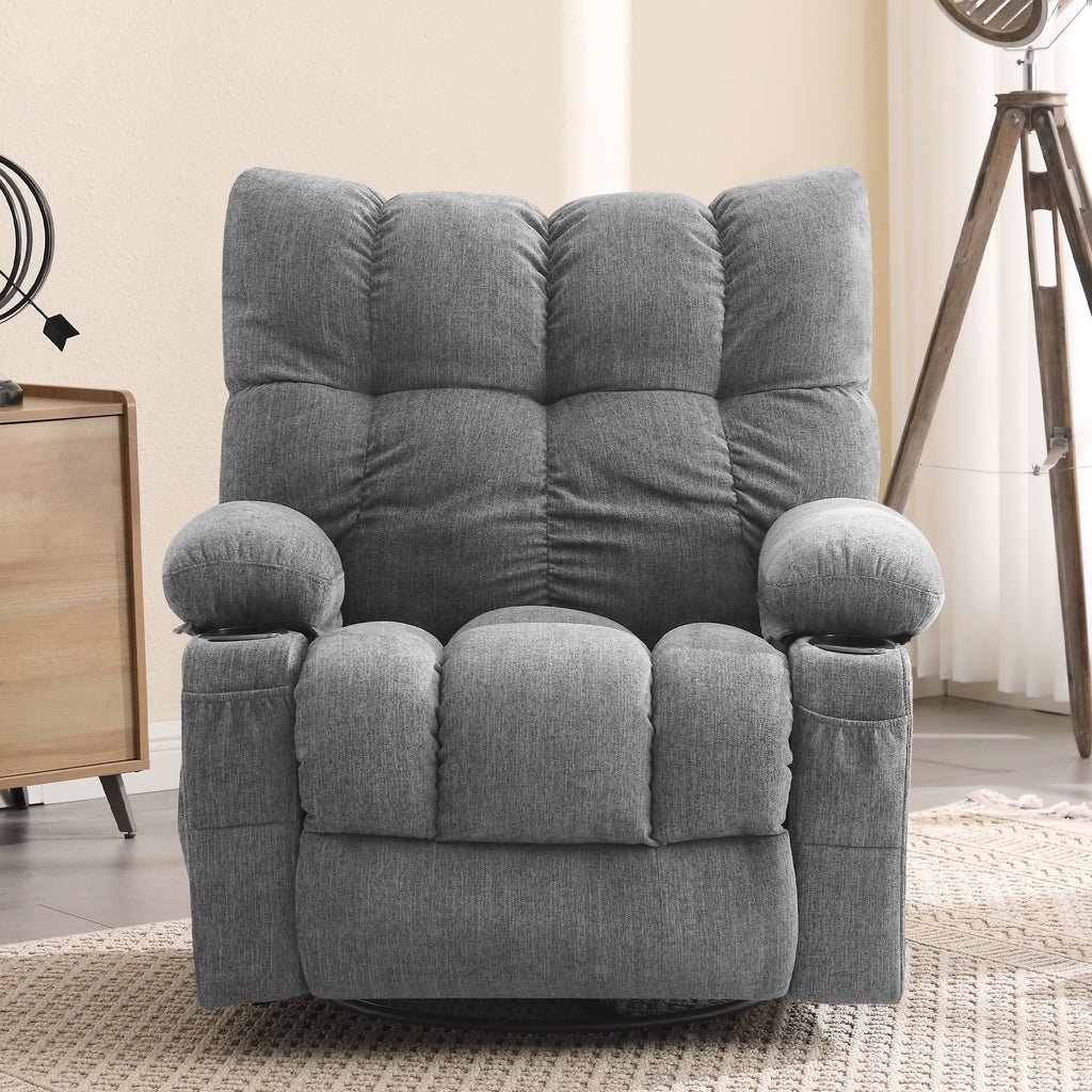 JONPONY Manual Recliner Chair with Heat Therapy and Massage Function. Heavy Duty Reclining Mechanism Massage Chair. Elderly Single Rocker Sofa with Cup Holders for Bedroom Home Theater. Grey