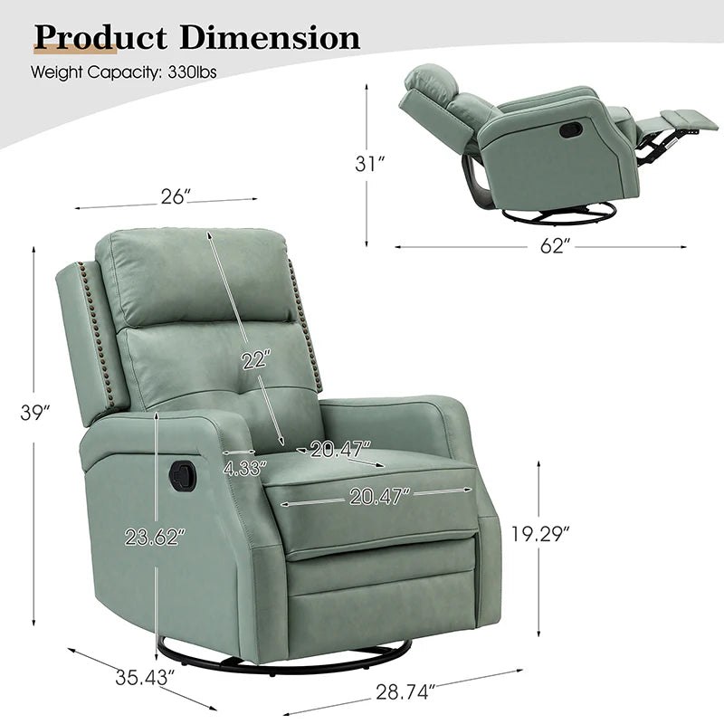 Benito 28.74 Wide Genuine Leather Swivel Rocker Recliner