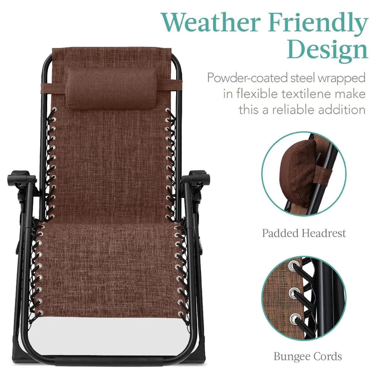 Oversized Chair. Folding Outdoor Patio Recliner. XL Anti Gravity Lounger W/Removable Cushion. Cup Holder. Side Tray. 350 lb Capacity - Taupe