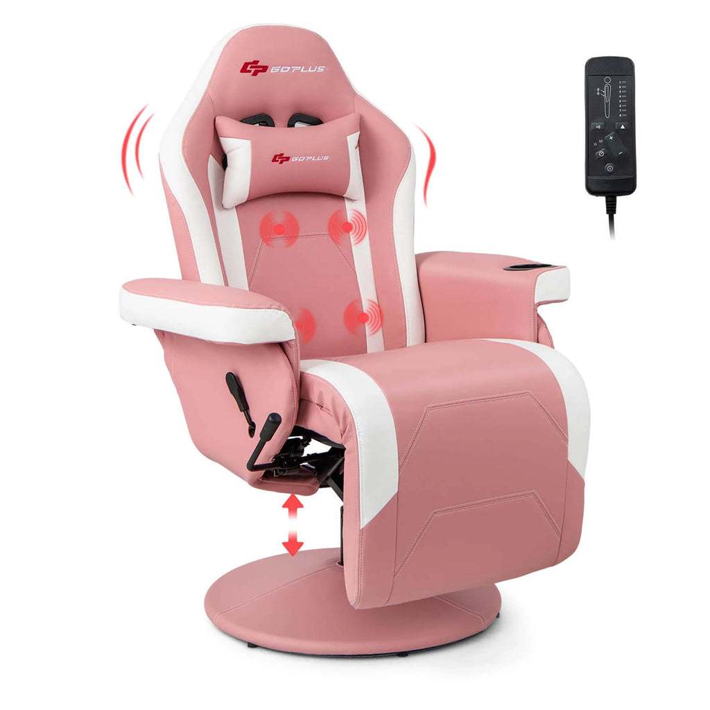 Goplus Massage Gaming Recliner Height Adjustable Racing Swivel Chair with Cup Holder Red