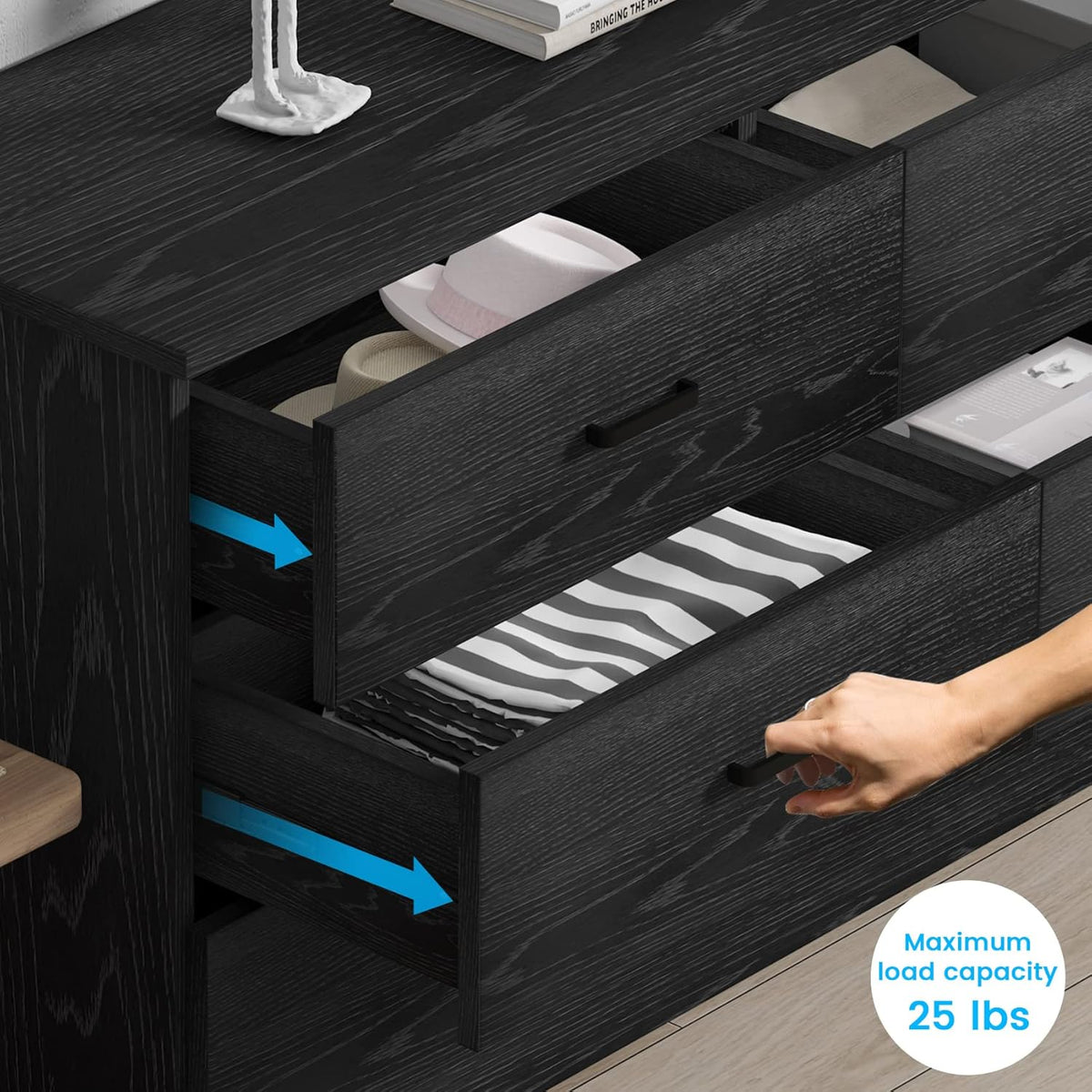 Bigbiglife Wood Dresser for Bedroom. 6 Drawer Double Dresser. Modern Chest of Drawers with Deep Drawers. Large Storage Organizer for Living Room. Closet
