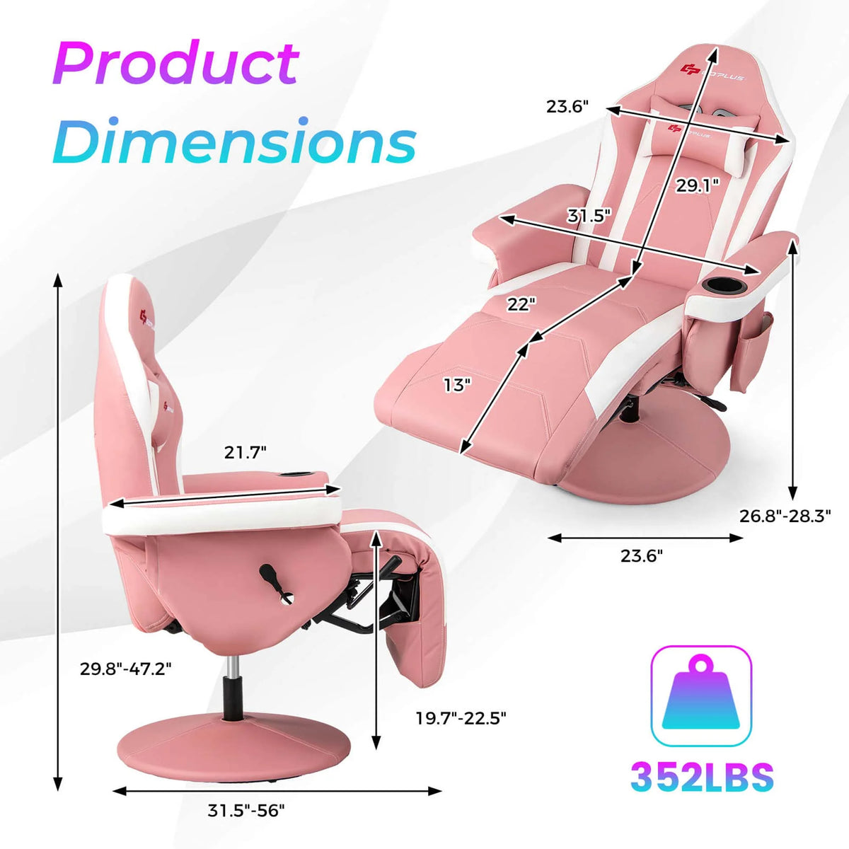 Goplus Massage Gaming Recliner Height Adjustable Racing Swivel Chair with Cup Holder Red