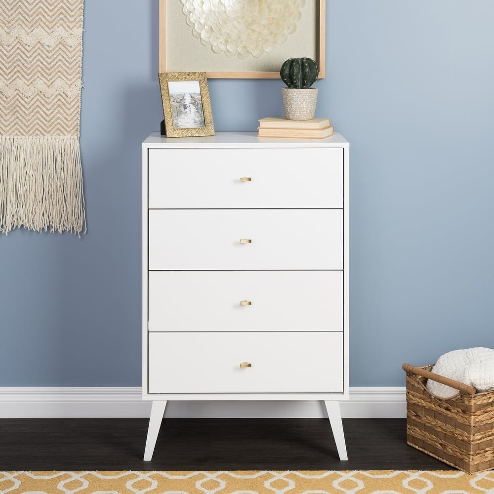 Prepac Milo Mid-Century Modern 4 Drawer Chest of Drawers. Contemporary Bedroom Furniture. Small Dresser for Bedroom