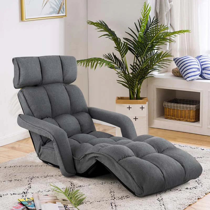 6-Position Adjustable Floor Sofa Bed. Folding Lazy Sofa Chaise Lounger Recliner with Armrests & Footrests for Living Room. Bedroom & Gaming